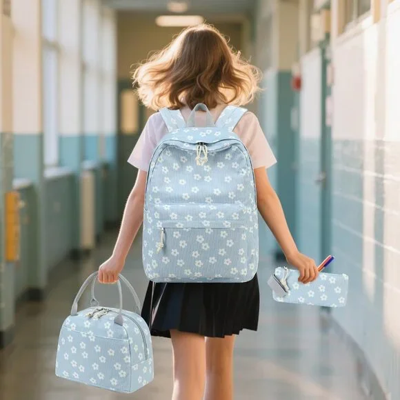Durable Canvas School Backpack for Girls - Fits 15 Laptop & Organizes Supplies